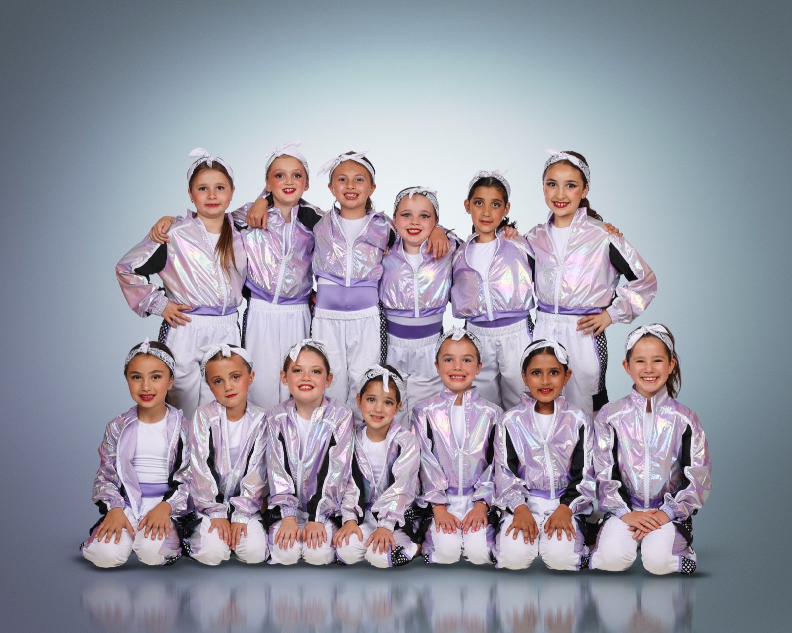 Hip hop dancers in formation during class.